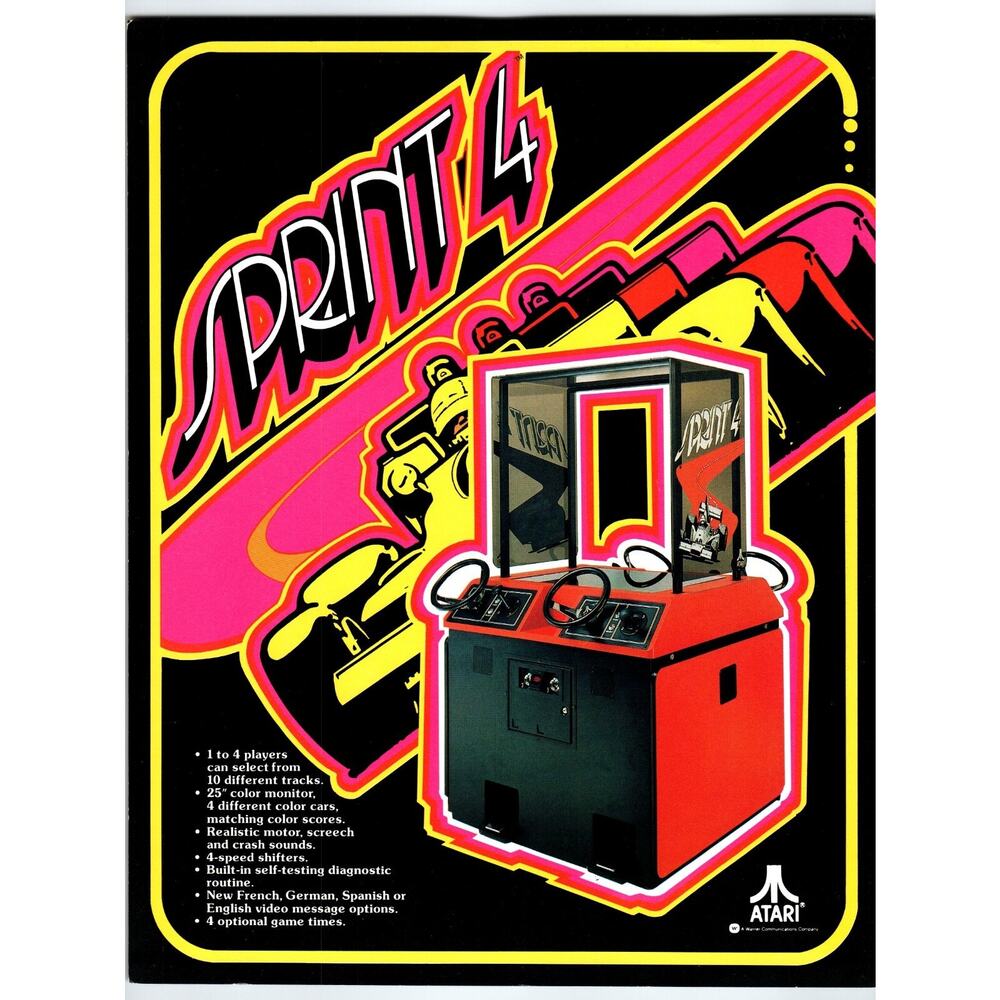 Sprint 4 Vintage Video Arcade Game Flyer 1977 Original Retro Driving 8.5" x 11"